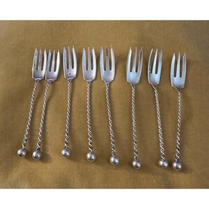 Antique Dominick & Haff Twist & Ball Sterling Silver Seafood Cocktail Forks (8)